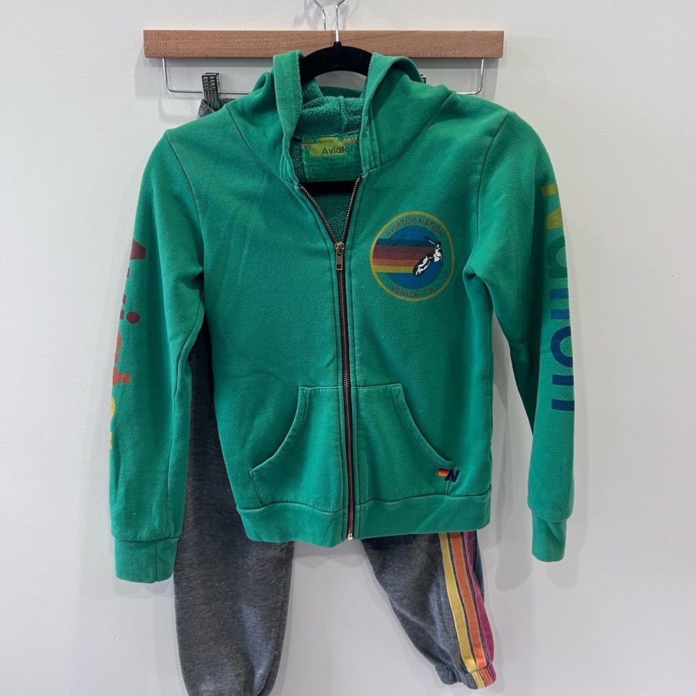 Aviator Nation Green Hoodie & Grey Sweatpants size 10